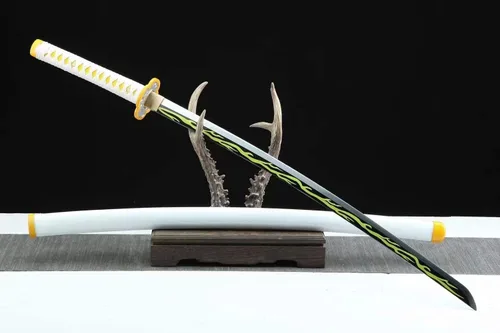 Vista 3 de Demon Slayer - Espada Tanjiro Katana de acero 1065, espiga completa, hecha a mano, Katana japonesa real, 41 pulgadas