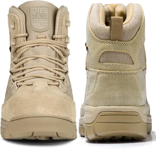 Vista 6 de FREE SOLDIER Botas de senderismo tácticas impermeables ligeras para hombre, botas militares de combate, botas de trabajo