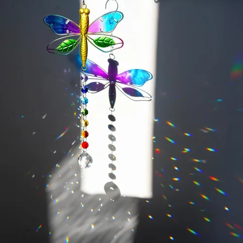 Vista 9 de Juego de 2 atrapasoles de mariposa de metal para ventanas – Decoración de pared de valla al aire libre de 14 pulgadas, prismas arcoíris