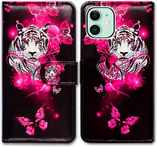 Vista 13 de Bcov - Funda para iPhone 13, funda tipo cartera de cuero verde con diseño de pájaro negro, funda con solapa y soporte con ranura para tarjetas