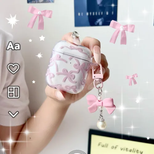 Vista 5 de Linda funda para Airpod de 2ª generación para diseño de lazo femenino, diseño de moda, diseño estético a prueba de golpes, funda para auriculares