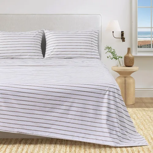 Vista 12 de Great Bay Home - Sábanas de microfibra, estampado costero, sin arrugas, bolsillo profundo, tema de playa, colección Newport (Queen, concha marina)