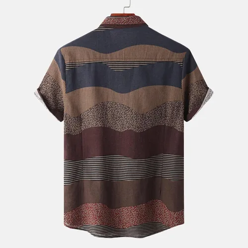 Vista 4 de Men's Vintage Button-Down Shirts Tees Tie Dye Patchwork Print Cardigan Blouses Turn-Down Retro Tops Short Sleeve