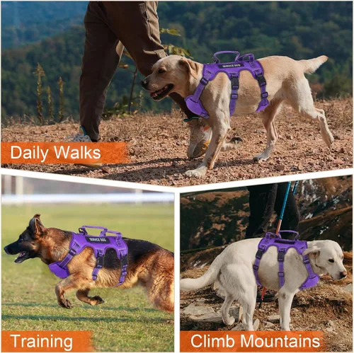 Vista 8 de Arnés para perro a prueba de escapes para perros grandes y medianos ajustables de seis puntos, juego de arnés y correa para perro de servicio, arnés