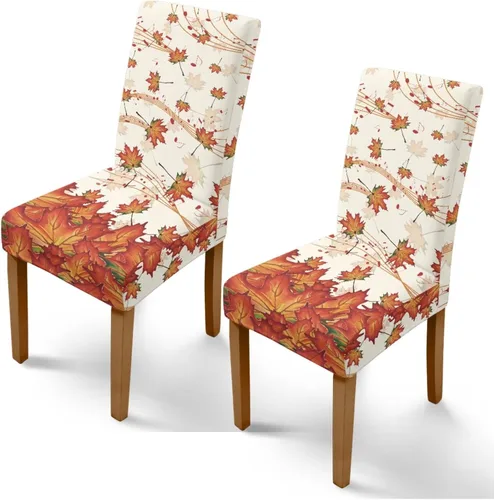 Vista 29 de Rnyleeg Juego de 1 fundas para sillas de comedor de otoño, diseño de hojas, para sala de estar, sin brazos, funda elástica para silla de cóctel