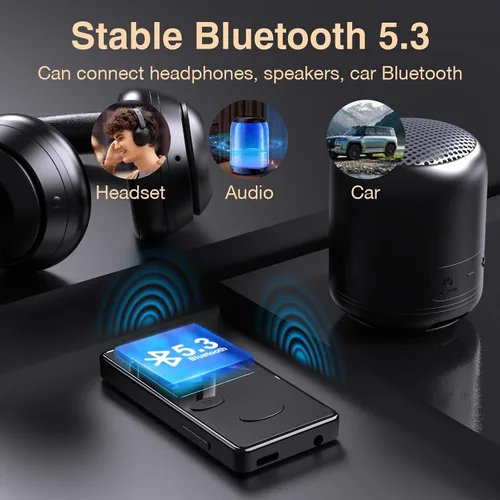 Vista 5 de Reproductor MP3 con sonido Bluetooth 5.3 HiFi, reproductor de MP3 con radio FM, mini reproductor de música de 32 GB para niños adultos, auriculares