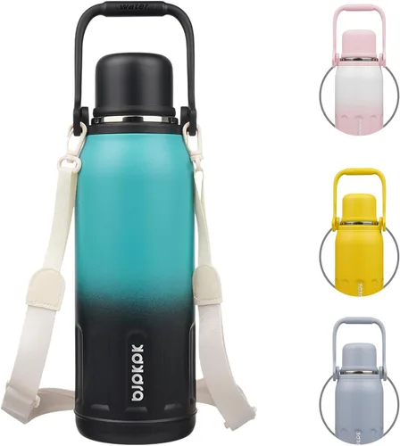 Vista 33 de BJPKPK - Botellas de agua termoaisladas de 27 onzas con tapa y asa de transporte, botellas de agua de acero inoxidable libres de BPA para la Verde