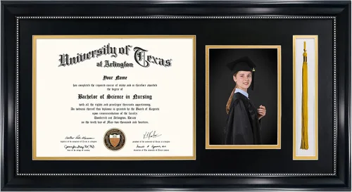 Vista 10 de GraduationMall Marco de fotos y diploma negro de 11 x 19 pulgadas para certificado de 8.5 x 11, imagen de 5 x 7, vidrio templado, paspartú doble