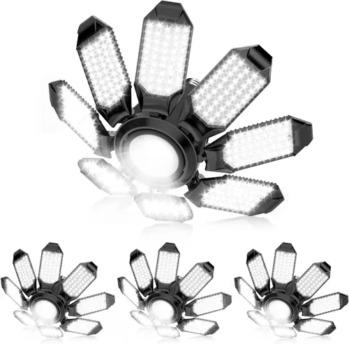 Vista 15 de Luz de Garaje – Bombilla de garaje súper brillante de 15000LM, equivalente a 150 W, rosca E26 con 6 paneles deformables, 6500K, luces LED de taller