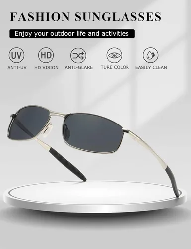 Vista 4 de AEVOGUE anteojos de sol polarizados para hombres marco metálico rectangular anteojos retro AE0535