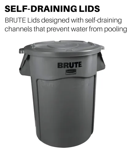 Vista 2 de Rubbermaid Commercial Products BRUTE - Tapa redonda resistente para basura/basura, 44 galones, color negro, para paisajistas, sitios