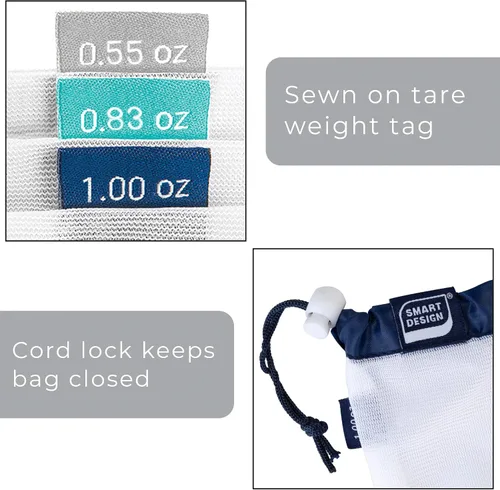 Vista 4 de Smart Design Bolsas de malla reutilizables para productos – Juego de 9 – Lavable a máquina – Ecológicas – Multiusos, aperitivos, verduras, frutas