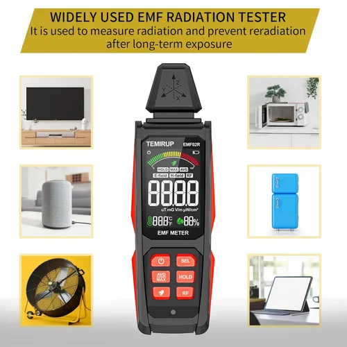Vista 9 de Detector EMF, TEMIRUP 5 en 1 Medidor EMF Portátil Detector de Radiación, Detecta EF, RF, MF, Señal WiFi, Temperatura, Humedad, Lector EMF Recargable