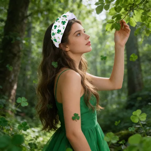 Vista 4 de boderier Diadema del día de San Patricio con sombrero de copa verde, diadema de trébol, accesorios de fiesta anudada de cristal con cuentas