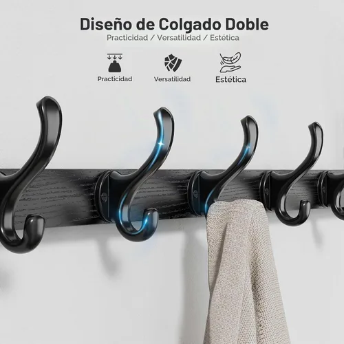 Vista 3 de Tatub Perchero rústico de 29 pulgadas con estante, ganchos de pared de entrada con estante, perchas para baño, sala de estar, dormitorio, negro