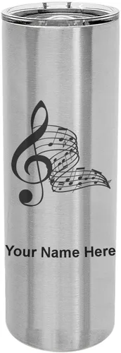 Vista 12 de LaserGram Vaso delgado aislado al vacío de 22 onzas, notas musicales, grabado personalizado incluido (negro)