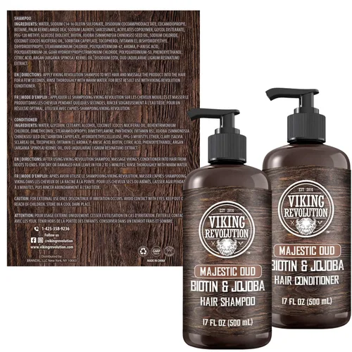 Vista 5 de Viking Revolution Majestic Oud - Juego de champú y acondicionador para hombre con biotina y aceite de jojoba, champú natural para el cabello