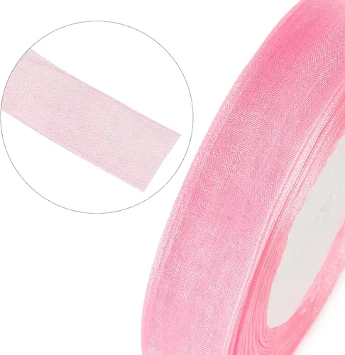 Vista 4 de Joycraft - Cinta de organza transparente rosa de 3/4 pulgadas, cinta de gasa de 50 yardas, cinta de tul para ramo de flores, cintas de envoltura