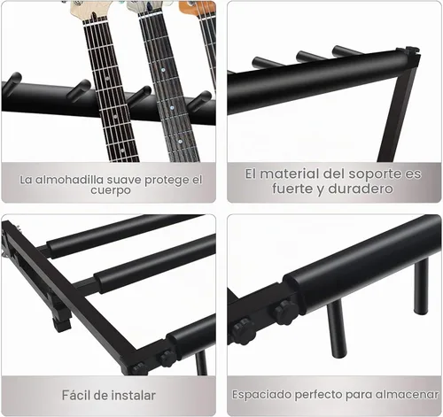Vista 3 de GeeWin Soporte para 5 guitarras, soporte plegable para múltiples guitarras - acústica, eléctrica, bajo (5 soportes) Guitar Rack for Multiple