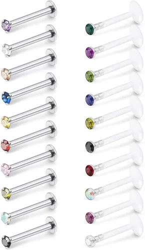 Vista 5 de SCERRING Anillos de labios de 16G, 0.236 pulgadas, 0.394 pulgadas, 0.394 pulgadas, 0.394 pulgadas, acrílico y acero inoxidable, labret Monroe