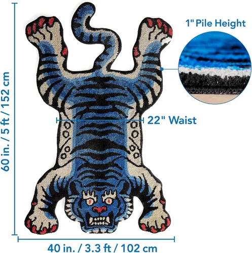 Vista 2 de Alfombra de área de tigre tibetano de 5 x 3.3 pies con mechones de pelo alto XLarge para interiores lavable a máquina con respaldo antideslizante