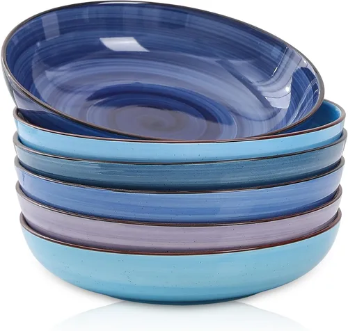 Vista 12 de Selamica Tazones de cerámica para pasta de 7.8 pulgadas, cuencos grandes de porcelana de 26 onzas, aptos para lavavajillas y microondas, juego de 6