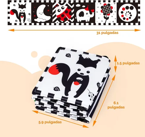 Vista 7 de Cawgug Juguetes para bebés de alto contraste en blanco y negro para el desarrollo del cerebro del recién nacido, tiempo boca abajo, libro suave