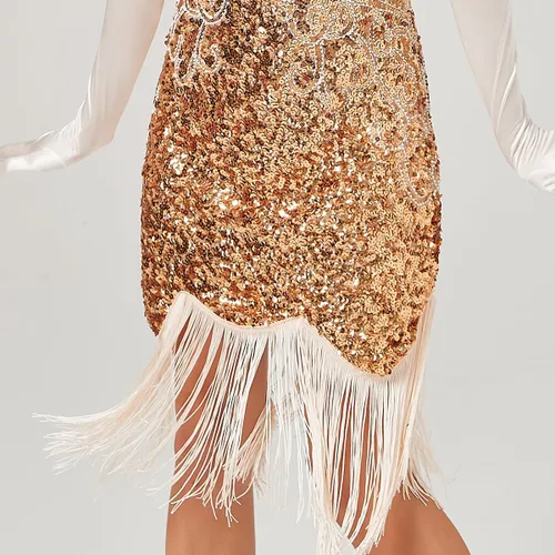 Vista 6 de IDOPIP Vestido de mujer con flecos y lentejuelas de los años 20, estilo Gatsby, vestido de fiesta rugiente de los años 20, vestido de noche de cóctel
