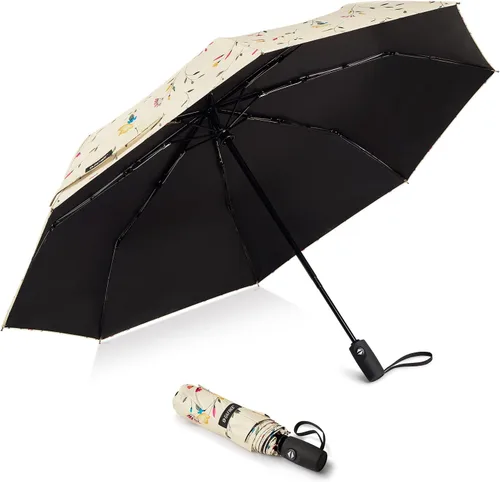 Vista 18 de G4Free Paraguas de viaje con protección UV UPF 50+ de 42/46 pulgadas con Negro/Plateado