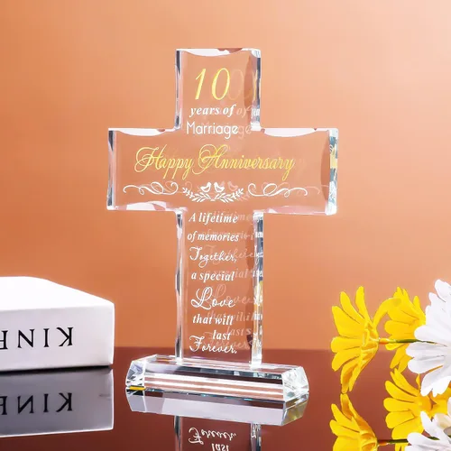 Vista 7 de YWHL Feliz 10º Aniversario Regalos de Cruz de Cristal para Esposa, Regalos Religiosos del 10º Aniversario de Boda para Pareja, Decoración de Fiesta