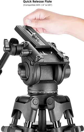 Vista 3 de Trípode profesional de aluminio de 72 pulgadas para Panasonic HC-VX981K (cabeza fluida)