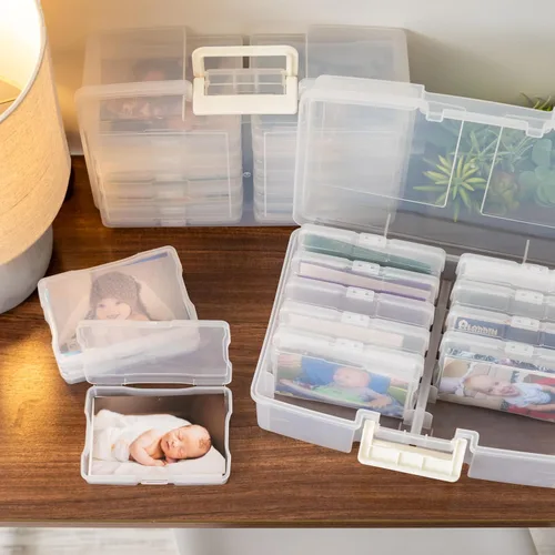 Vista 5 de IRIS USA 4 x 6 pulgadas, fabricado en Estados Unidos, paquete de 2 organizadores de fotos y caja de almacenamiento de imágenes con asa, 12 fundas
