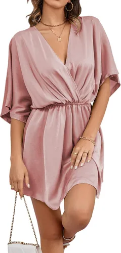 Vista 5 de LYANER Minivestido elegante de satén con cuello en V y volantes para mujer