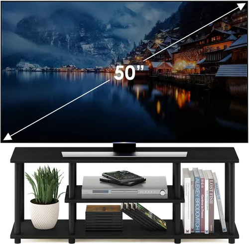 Vista 5 de Furinno Turn-N-Tube - Soporte para televisor de 3 niveles, 3D, sin herramientas, para televisores de hasta 50 pulgadas, con tubos redondos