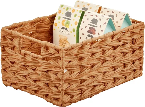 Vista 7 de mDesign Cesta organizadora de almacenamiento de alimentos tejida para cocina, despensa, caja organizadora de contenedores para armarios, estantes