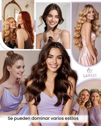 Vista 8 de LaaVoo - Extensiones de cabello humano con clip, cabello lacio color castaño oscuro , 22 pulgadas, 5 piezas, 2.82 oz