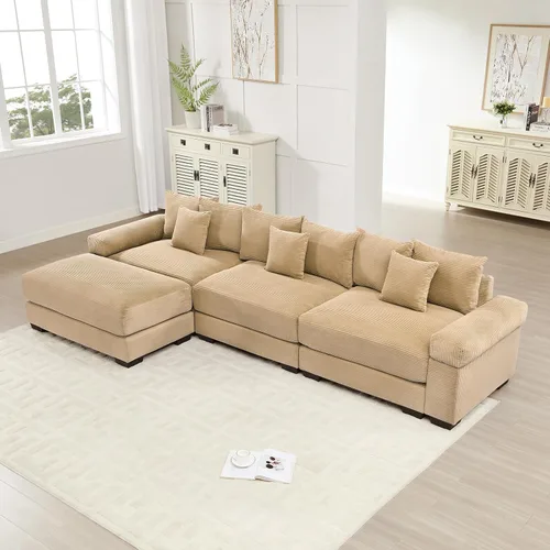 Vista 16 de ODUSE-DAILY Sofá modular de gran tamaño de 117.3 pulgadas, sofás modulares grandes de pana para sala de estar, sofás de 3 plazas, moderno juego