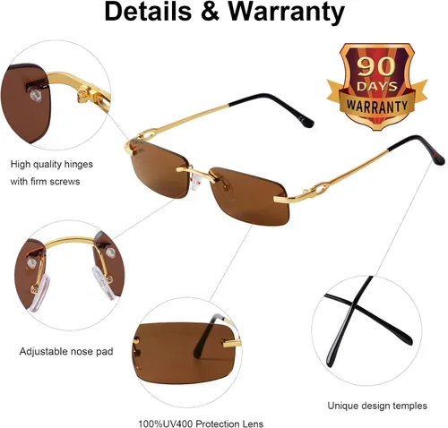 Vista 6 de JUDOO Retro Rimless Rectangle Sunglasses for Men Women Trendy Frameless Tinted Lens Eyewear