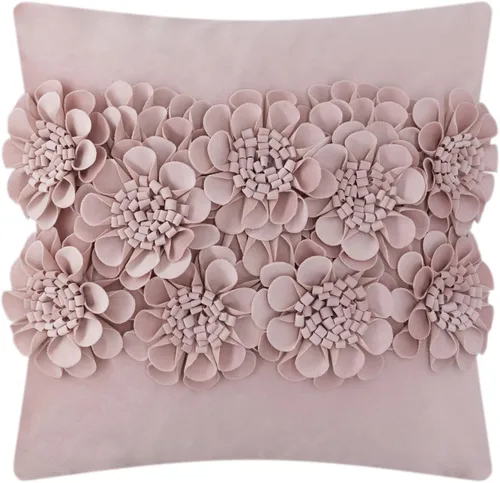 Vista 15 de JWH Fundas de cojines decorativos con flores 3D hechas a mano, estéticas, fundas de almohadas de acento floral, fundas de almohada de terciopelo Azul