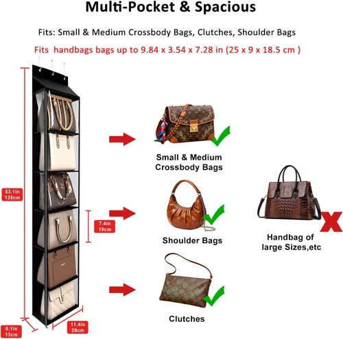 Vista 2 de Lirex Organizador de bolso para colgar sobre la puerta y estante para el armario, organizador de almacenamiento de bolsos con colgador para bolsos.