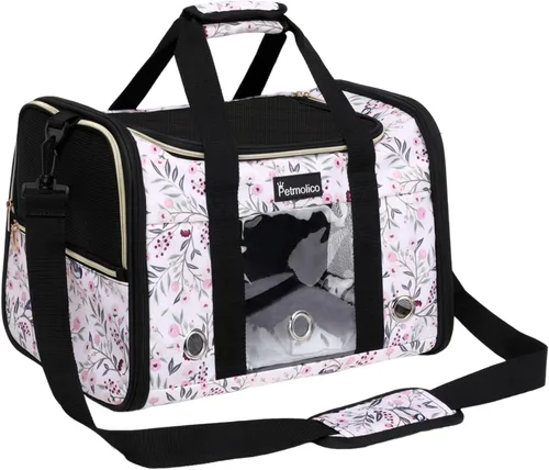 Vista 8 de Petmolico Transportador para gatos Bolsa de mascotas de lados suaves para gatos pequeños y medianos, cachorros, 16 libras, transportador de viaje