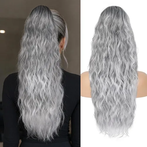 Vista 22 de Extension de cola de caballo con cordón de 26 pulgadas para mujer, extensiones de cola de caballo largas y onduladas, extensiones de cabello Rubio