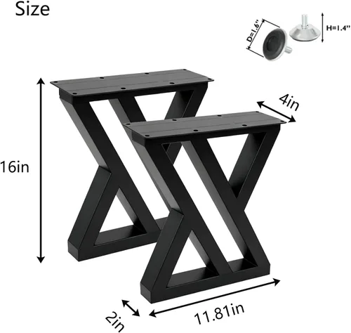 Vista 3 de Patas de mesa auxiliar de 16 pulgadas de alto, patas de banco de metal modernas, base de mesa auxiliar industrial triangular resistente, bases