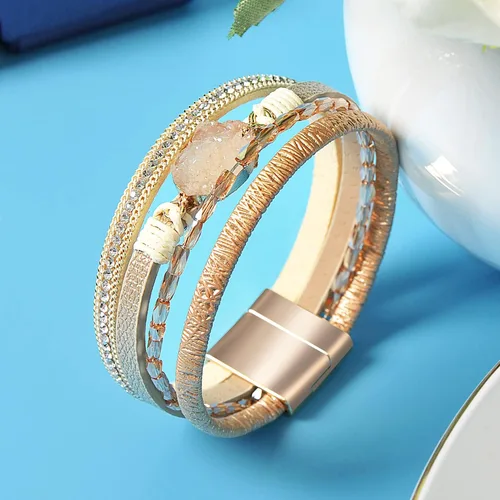 Vista 5 de LightOnIt Pulseras para mujeres, adolescentes y niñas, joyería bohemia, brazalete de cuero, pulsera de bisel, regalos de Navidad