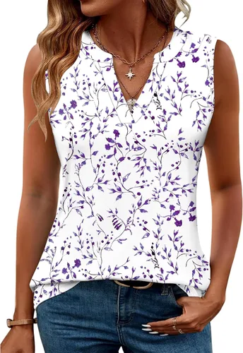 Vista 9 de Romanstii Camisas sin mangas para mujer, estilo casual, de verano, cuello en V, blusas elegantes, túnica