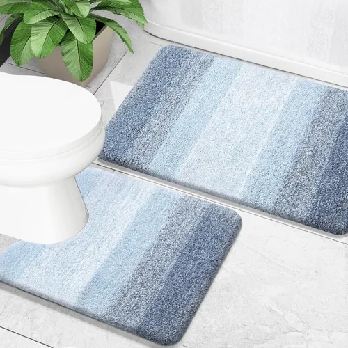 Vista 2 de OLANLY Juego de 2 alfombras de baño y alfombras de baño ombré, tamaño de alfombra de baño 24 x 16 pulgadas y alfombra de baño de 30 x 20 + 24 x 20