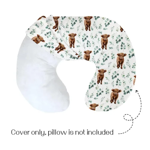 Vista 2 de HawSkgFub Highland Cow - Funda de almohada de lactancia con hojas de eucalipto para bebé, niño, animal de granja occidental de cuerno largo, vaca