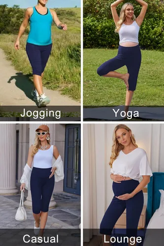 Vista 4 de Ekouaer Pantalones cortos de maternidad para mujer, pantalones capri de maternidad, pantalones cortos de yoga, pantalones cortos para embarazo