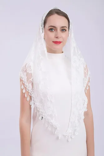Vista 2 de Velo de encaje Triángulo Mantilla velo Mantón o Bufanda Latina Masa Cabeza Cubierta con Flecos Encaje