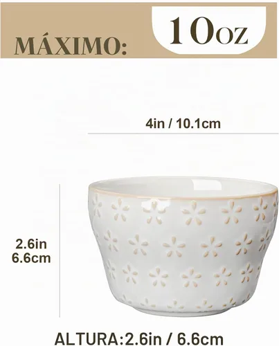 Vista 2 de MALACASA LYDIA 8 oz Ceramic Bouillon Cups, Small Dessert Bowls Set of 4